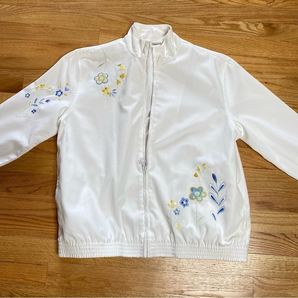 Drapers & Damons Petites‎ White Floral Embroidered Zip Up Jacket PM Vintage
